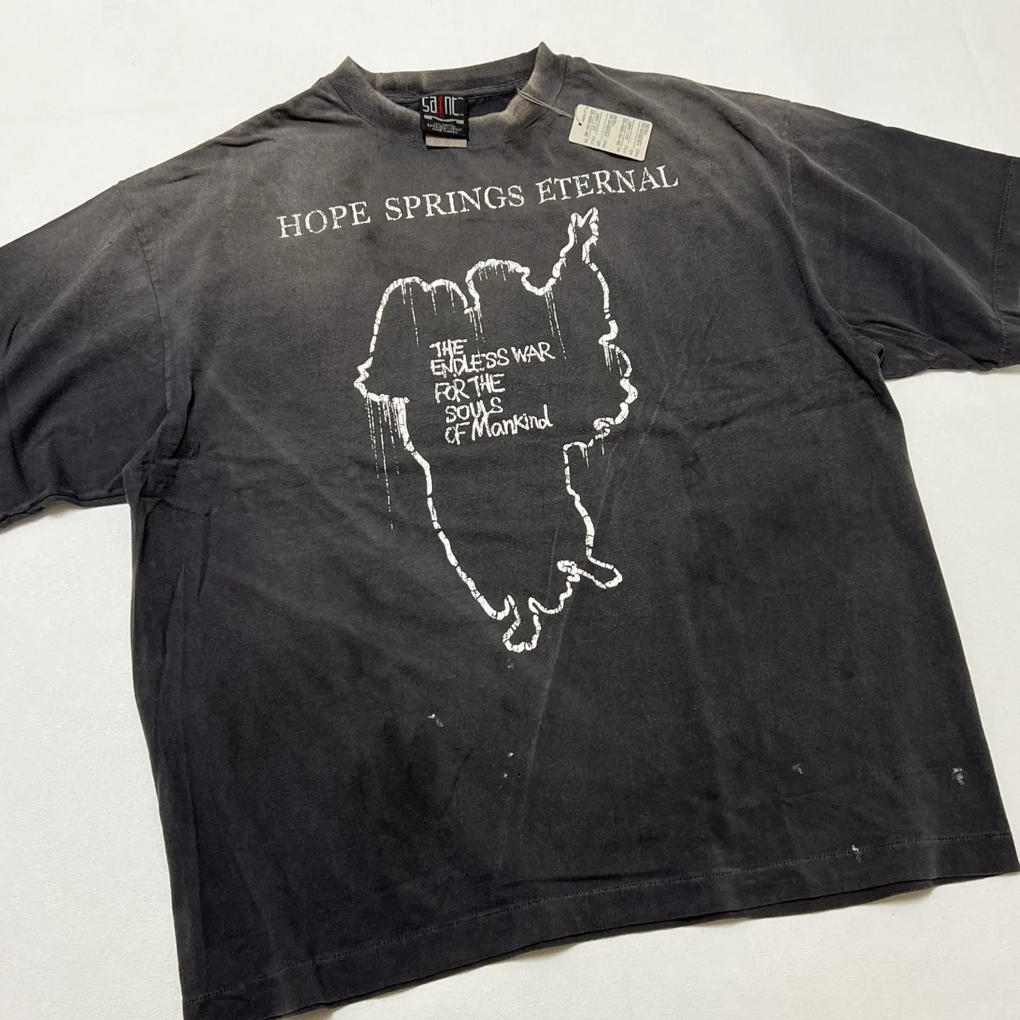 SAINT Mxxxxxx SS TEE/HOPE SPRING/BLK Jesus slogan retro distressed TEE, washed black S-XL, consistent with the original version, cylindrical side seam OE yarn fabric, garment dyeing, heavy wash water fading, bust bandage fading, correct version matching, original matching accessories, original level printing restoration